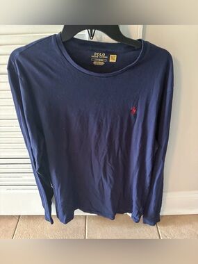 Polo by Ralph Lauren Men's Navy Long-Sleeve Crew Neck Shirt Large